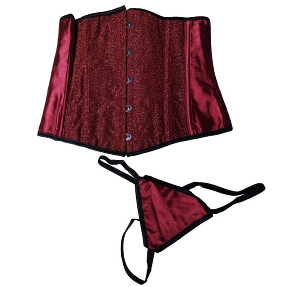 💜 Red Sparkle Underbust Corset and Thong Set - Picture 2 of 10